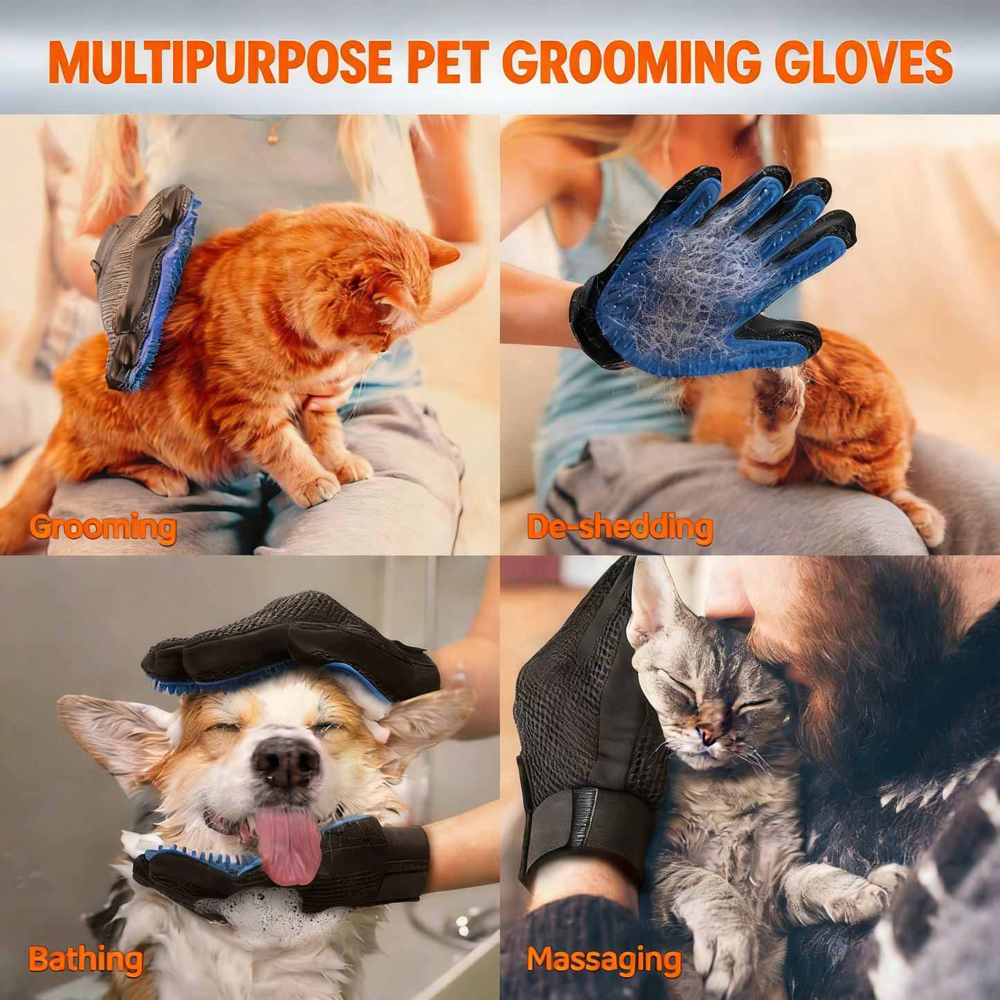 Pet Grooming Gloves – Gentle Deshedding & Massage Glove for Cats & Dogs