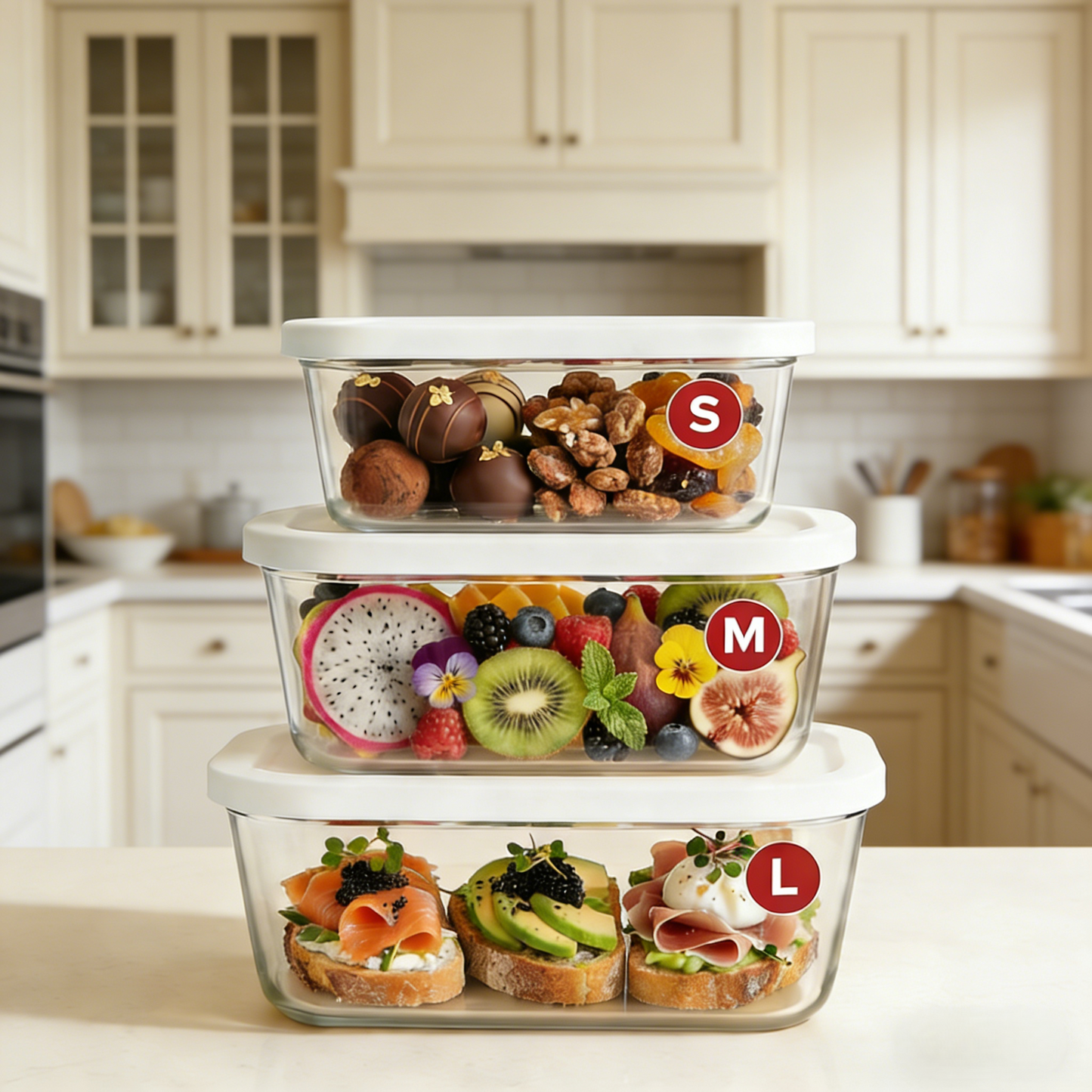 3-Pack Vacuum Glass Food Storage Containers Set