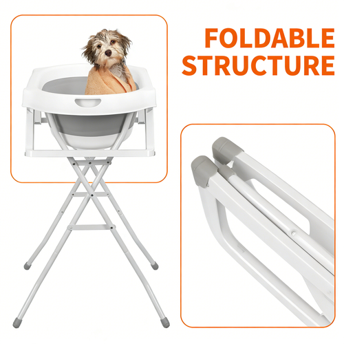 2-in-1 Foldable Pet Bathtub with Stand – Elevated Dog & Cat Bathing Tub for Indoor & Outdoor Use