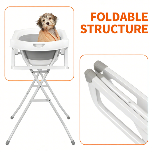 2-in-1 Foldable Pet Bathtub with Stand – Elevated Dog & Cat Bathing Tub for Indoor & Outdoor Use