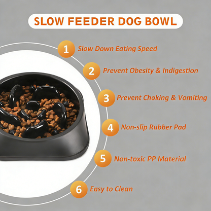 Slow Feeder Dog Bowl – Anti-Gulping Non-Slip Puzzle Bowl for Small to Medium Dogs