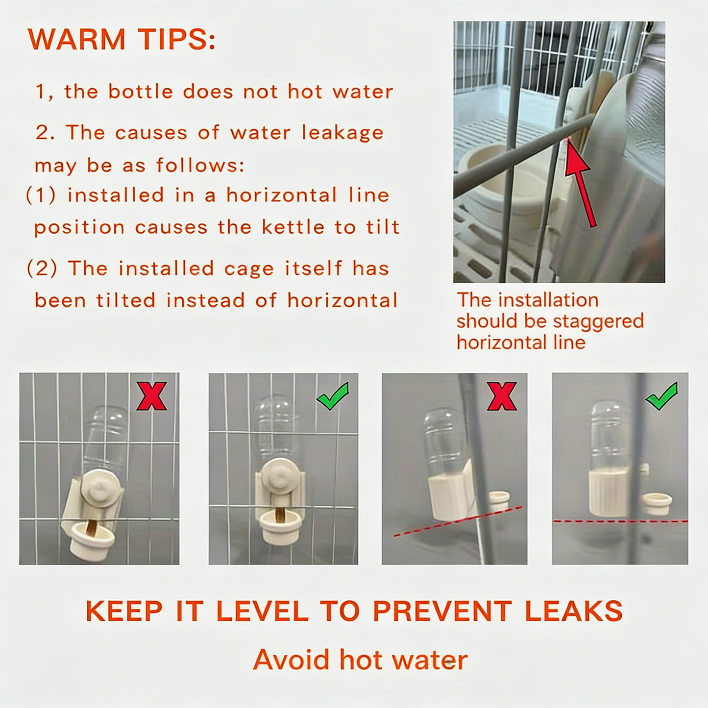 Cage-Mounted Automatic Pet Water Dispenser for Small Pets – Anti-Leak Auto Refill Water Bowl
