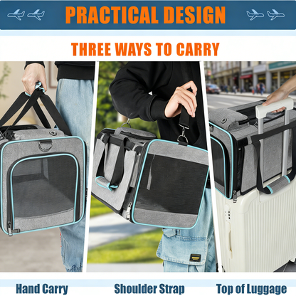Airline Approved Pet Carrier with Cozy Fleece Pad – Collapsible Travel Bag for Cats & Small Dogs