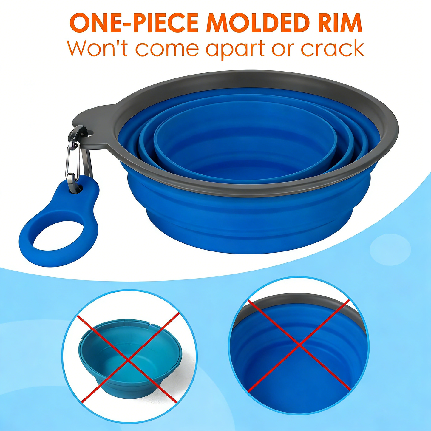 Collapsible Silicone Pet Bowl with Carabiner – Portable Dog & Cat Water/Food Bowl for Travel