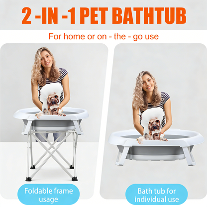 2-in-1 Foldable Pet Bathtub with Stand – Elevated Dog & Cat Bathing Tub for Indoor & Outdoor Use