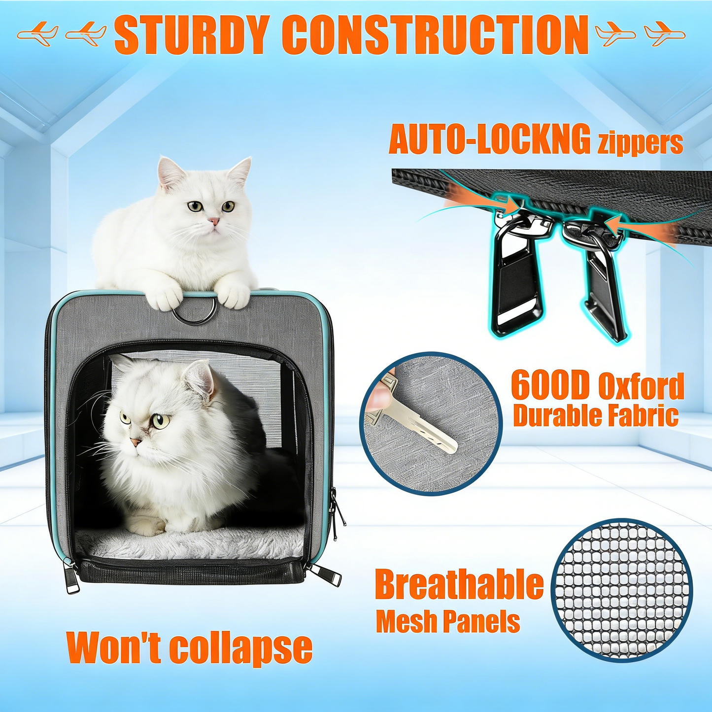 Airline Approved Pet Carrier with Cozy Fleece Pad – Collapsible Travel Bag for Cats & Small Dogs