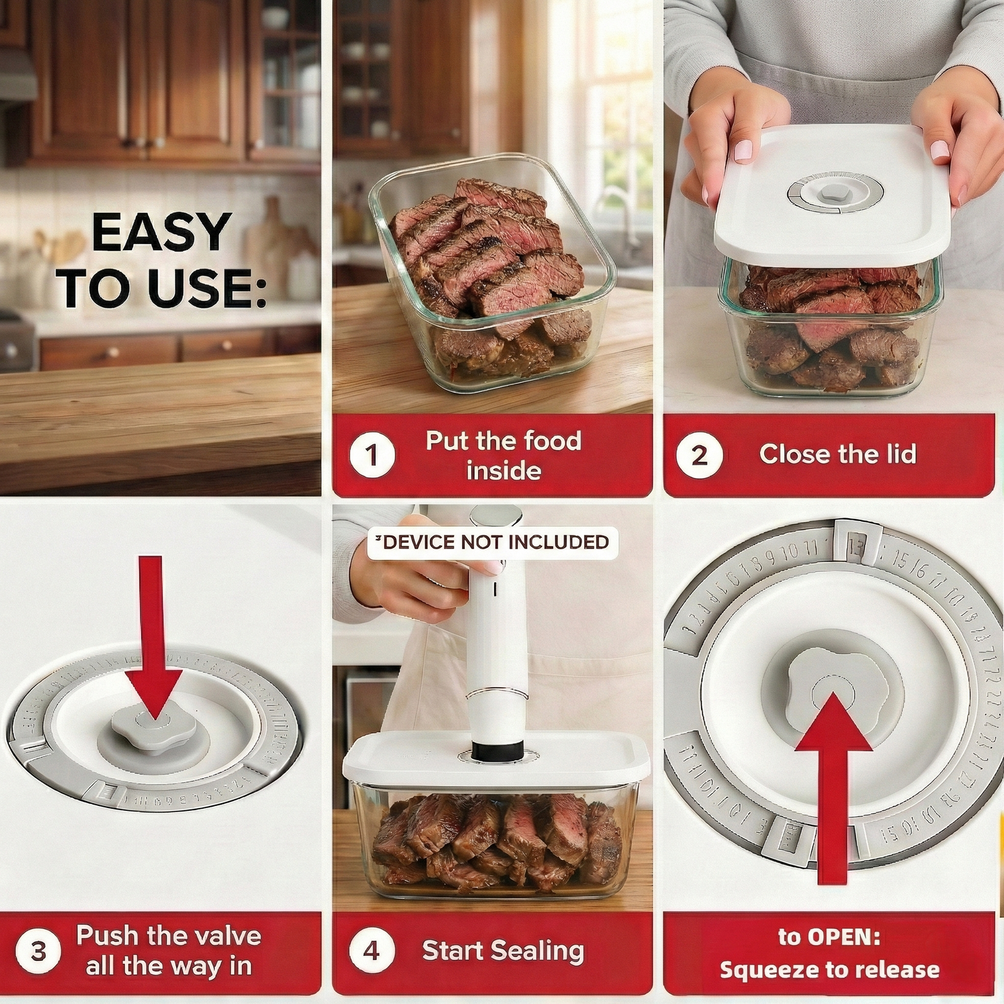 3-Pack Vacuum Glass Food Storage Containers Set
