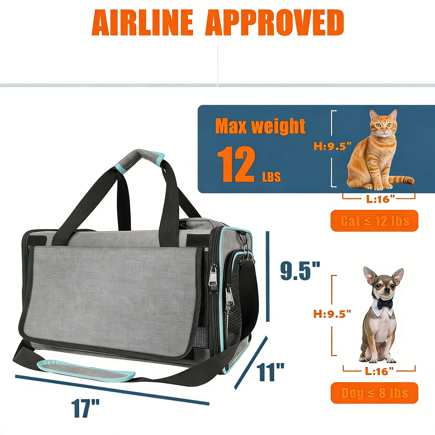 Airline Approved Pet Carrier with Cozy Fleece Pad – Collapsible Travel Bag for Cats & Small Dogs