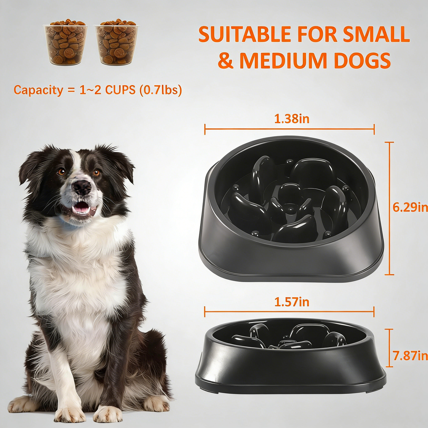 Slow Feeder Dog Bowl – Anti-Gulping Non-Slip Puzzle Bowl for Small to Medium Dogs